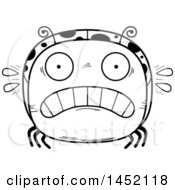 Clipart Graphic Of A Cartoon Black And White Lineart Scared Ladybug Character Mascot Royalty Free Vector Illustration