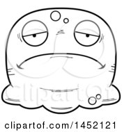 Clipart Graphic Of A Cartoon Black And White Lineart Sad Blob Character Mascot Royalty Free Vector Illustration