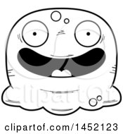 Clipart Graphic Of A Cartoon Black And White Lineart Happy Blob Character Mascot Royalty Free Vector Illustration