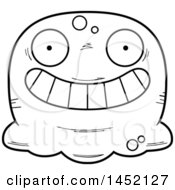 Clipart Graphic Of A Cartoon Black And White Lineart Grinning Blob Character Mascot Royalty Free Vector Illustration by Cory Thoman