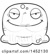 Clipart Graphic Of A Cartoon Black And White Lineart Evil Blob Character Mascot Royalty Free Vector Illustration