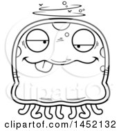 Clipart Graphic Of A Cartoon Black And White Lineart Drunk Jellyfish Character Mascot Royalty Free Vector Illustration