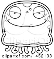 Clipart Graphic Of A Cartoon Black And White Lineart Evil Jellyfish Character Mascot Royalty Free Vector Illustration