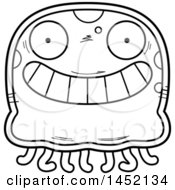 Poster, Art Print Of Cartoon Black And White Lineart Grinning Jellyfish Character Mascot