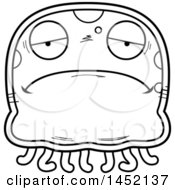 Clipart Graphic Of A Cartoon Black And White Lineart Sad Jellyfish Character Mascot Royalty Free Vector Illustration
