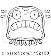 Clipart Graphic Of A Cartoon Black And White Lineart Scared Jellyfish Character Mascot Royalty Free Vector Illustration