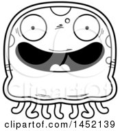 Clipart Graphic Of A Cartoon Black And White Lineart Happy Jellyfish Character Mascot Royalty Free Vector Illustration