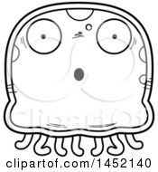Clipart Graphic Of A Cartoon Black And White Lineart Surprised Jellyfish Character Mascot Royalty Free Vector Illustration