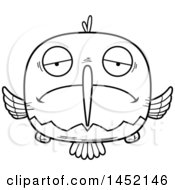 Clipart Graphic Of A Cartoon Black And White Lineart Sad Hummingbird Character Mascot Royalty Free Vector Illustration