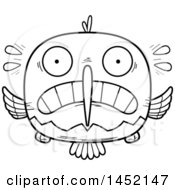 Clipart Graphic Of A Cartoon Black And White Lineart Scared Hummingbird Character Mascot Royalty Free Vector Illustration