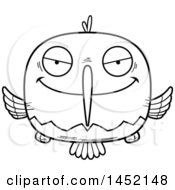 Clipart Graphic Of A Cartoon Black And White Lineart Sly Hummingbird Character Mascot Royalty Free Vector Illustration