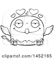 Clipart Graphic Of A Cartoon Black And White Lineart Loving Griffin Character Mascot Royalty Free Vector Illustration
