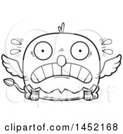 Clipart Graphic Of A Cartoon Black And White Lineart Scared Griffin Character Mascot Royalty Free Vector Illustration