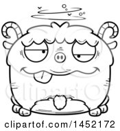 Clipart Graphic Of A Cartoon Black And White Lineart Drunk Goat Character Mascot Royalty Free Vector Illustration