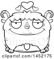 Clipart Graphic Of A Cartoon Black And White Lineart Loving Goat Character Mascot Royalty Free Vector Illustration