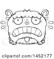 Clipart Graphic Of A Cartoon Black And White Lineart Scared Goat Character Mascot Royalty Free Vector Illustration