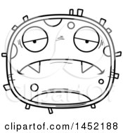 Clipart Graphic Of A Cartoon Black And White Lineart Sad Germ Character Mascot Royalty Free Vector Illustration