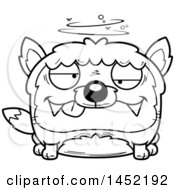 Clipart Graphic Of A Cartoon Black And White Lineart Drunk Fox Character Mascot Royalty Free Vector Illustration