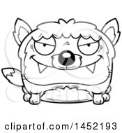 Clipart Graphic Of A Cartoon Black And White Lineart Evil Fox Character Mascot Royalty Free Vector Illustration