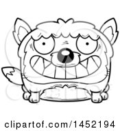 Clipart Graphic Of A Cartoon Black And White Lineart Grinning Fox Character Mascot Royalty Free Vector Illustration