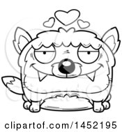 Clipart Graphic Of A Cartoon Black And White Lineart Loving Fox Character Mascot Royalty Free Vector Illustration