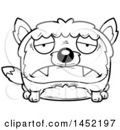 Clipart Graphic Of A Cartoon Black And White Lineart Sad Fox Character Mascot Royalty Free Vector Illustration
