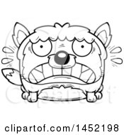 Clipart Graphic Of A Cartoon Black And White Lineart Scared Fox Character Mascot Royalty Free Vector Illustration