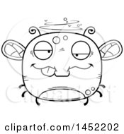 Clipart Graphic Of A Cartoon Black And White Lineart Drunk Fly Character Mascot Royalty Free Vector Illustration