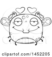Clipart Graphic Of A Cartoon Black And White Lineart Loving Fly Character Mascot Royalty Free Vector Illustration