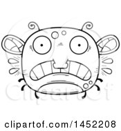 Clipart Graphic Of A Cartoon Black And White Lineart Scared Fly Character Mascot Royalty Free Vector Illustration