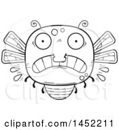 Clipart Graphic Of A Cartoon Black And White Lineart Scared Dragonfly Character Mascot Royalty Free Vector Illustration