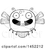 Clipart Graphic Of A Cartoon Black And White Lineart Happy Dragonfly Character Mascot Royalty Free Vector Illustration