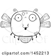 Poster, Art Print Of Cartoon Black And White Lineart Surprised Dragonfly Character Mascot