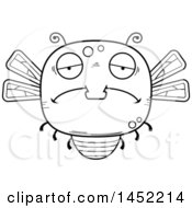 Clipart Graphic Of A Cartoon Black And White Lineart Sad Dragonfly Character Mascot Royalty Free Vector Illustration
