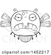 Clipart Graphic Of A Cartoon Black And White Lineart Mad Dragonfly Character Mascot Royalty Free Vector Illustration