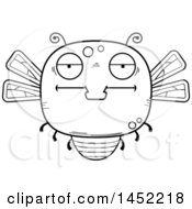 Clipart Graphic Of A Cartoon Black And White Lineart Bored Dragonfly Character Mascot Royalty Free Vector Illustration