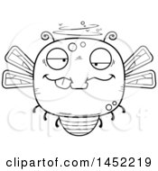 Clipart Graphic Of A Cartoon Black And White Lineart Drunk Dragonfly Character Mascot Royalty Free Vector Illustration
