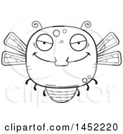 Clipart Graphic Of A Cartoon Black And White Lineart Evil Dragonfly Character Mascot Royalty Free Vector Illustration