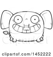 Poster, Art Print Of Cartoon Black And White Lineart Grinning Elephant Character Mascot