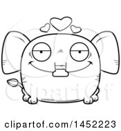 Clipart Graphic Of A Cartoon Black And White Lineart Loving Elephant Character Mascot Royalty Free Vector Illustration
