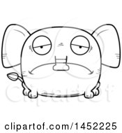 Clipart Graphic Of A Cartoon Black And White Lineart Sad Elephant Character Mascot Royalty Free Vector Illustration