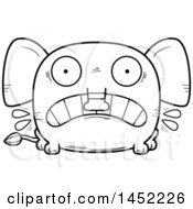 Clipart Graphic Of A Cartoon Black And White Lineart Scared Elephant Character Mascot Royalty Free Vector Illustration