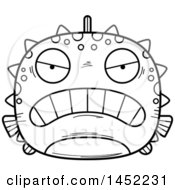 Clipart Graphic Of A Cartoon Black And White Lineart Mad Blowfish Character Mascot Royalty Free Vector Illustration