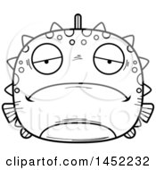 Poster, Art Print Of Cartoon Black And White Lineart Sad Blowfish Character Mascot