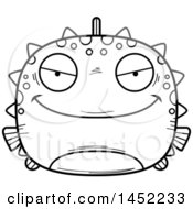 Poster, Art Print Of Cartoon Black And White Lineart Evil Blowfish Character Mascot