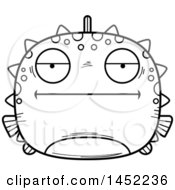 Clipart Graphic Of A Cartoon Black And White Lineart Bored Blowfish Character Mascot Royalty Free Vector Illustration