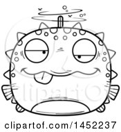 Poster, Art Print Of Cartoon Black And White Lineart Drunk Blowfish Character Mascot