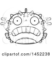 Poster, Art Print Of Cartoon Black And White Lineart Scared Blowfish Character Mascot