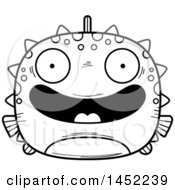 Poster, Art Print Of Cartoon Black And White Lineart Happy Blowfish Character Mascot