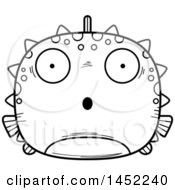 Poster, Art Print Of Cartoon Black And White Lineart Surprised Blowfish Character Mascot